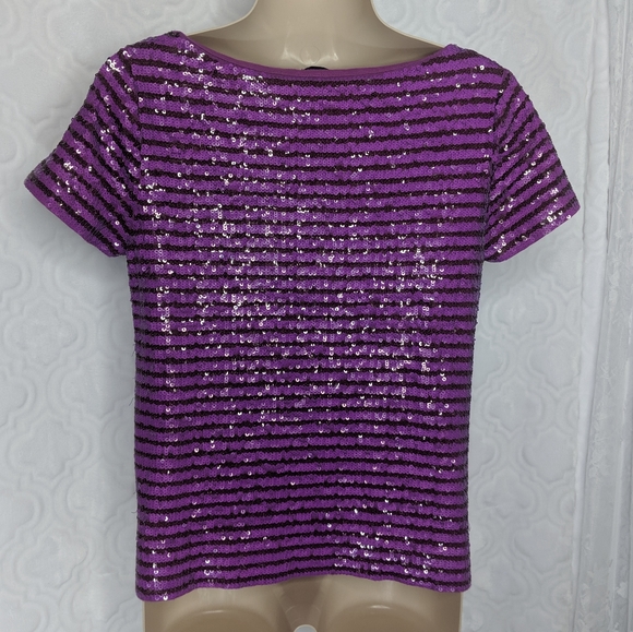 J Crew Purple Sequin Stripe Tee Sz S - Picture 4 of 8